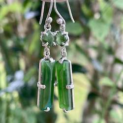 Two tier pounamu and sterling silver earrings