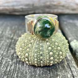Jewellery: New Zealand Greenstone New Horizons Ring, Sterling Silver with Gold