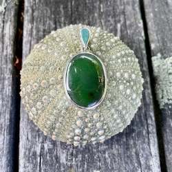 large New Zealand Greenstone & Sterling Silver Pendant