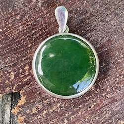 Round New Zealand Greenstone & Sterling Silver Pendant
