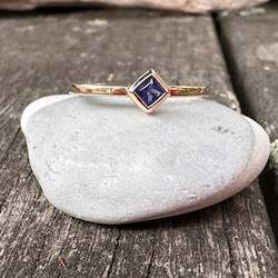 Jewellery: Princess cut blue sapphire ring