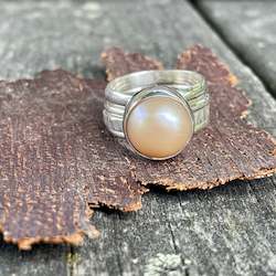 Jewellery: Apricot Freshwater pearl Unity ring