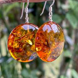 Jewellery: Round flat Baltic Amber earrings