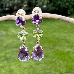 Jewellery: Faceted amethyst and peridot wild at heart earrings