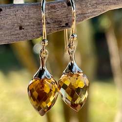 Jewellery: Faceted Citrine Drop Earrings in 9ct Gold