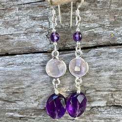 Amethyst and rose quartz earrings