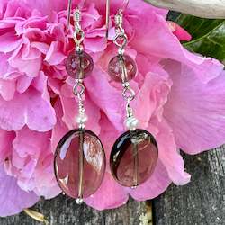 Jewellery: Two tier smoky quartz , freshwater pearl and sterling earrings