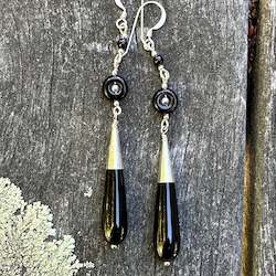 Jewellery: Long black onyx drop earrings