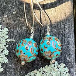 Turquoise Japanese decal earrings