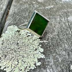 Jewellery: Sterling silver Square New Zealand greenstone ring