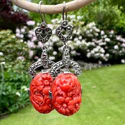 Jewellery: Vintage coral and marcasite earrings