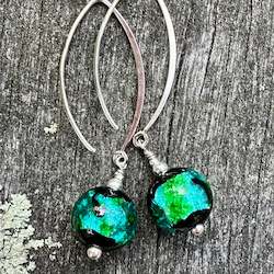 Jewellery: Teal green Japanese lampwork earrings