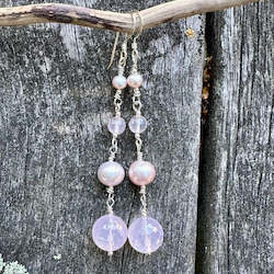 Jewellery: 4 tier rose quartz earrings