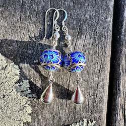 Enamel and sterling silver earrings