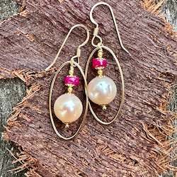 Freshwater pearl & ruby earrings
