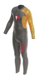 Sports goods manufacturing: The Ruby Fresh Flow Wetsuit - Male. Orange and White