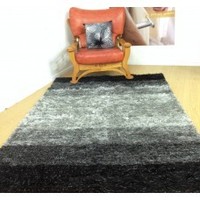 HAND KNOTTED TWO TONE GRADIATION SHAGGY RUG BLACK & GREY 1.5X2.2M(NL)