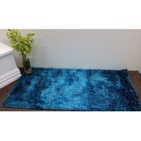 HAND KNOTTED TWO TONE GRADIATION SHAGGY RUG TORQUOISE & TEAL BLUE 0.7x1.4M (NL)