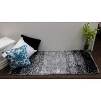 HAND KNOTTED TWO TONE GRADIATION SHAGGY RUG BLACK & GREY 0.7x1.4M (NL)