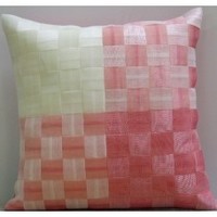 Floor covering: LARGE CHECKS DESIGN HIGH QUALITY SILK CUSHION PINK & WHITE