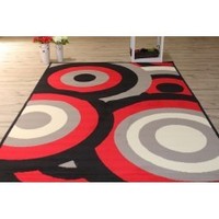 ELEGANT STYLE MODERN DESIGN PRONTO RUG CIRCLES RED, GRAY, WHITE & BLACK 100X150CM