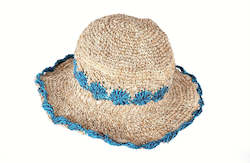 Frontpage: Crochet Hat  Smiley Morning Hemp Cotton with Turquoise Flowers