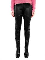 Leather Front Paneled Pants with Pinking Detail