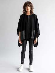 Womenswear: Zip Front Poncho with Leather Trim Pockets
