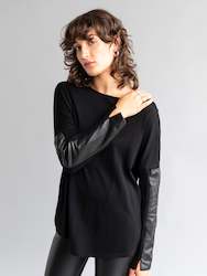 Knit Jumper with Leather Insert Sleeves NEW COLOURWAYS