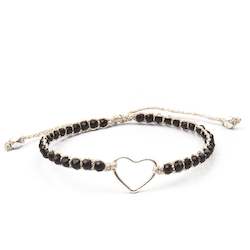 Gemstone Heart: Black Spinel Heart Bracelet | Silver