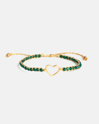 Gemstone Heart: Green Emerald Agate Heart Bracelet | Gold