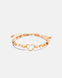 Watermelon Quartz Heart Bracelet | Gold