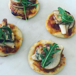 Finger Food Corporate Catering: Pizza with roasted pear, blue cheese, walnuts & rocket