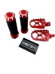 Motor vehicle part dealing - new: Red Grips and MX pegs Suit Harley Davidson