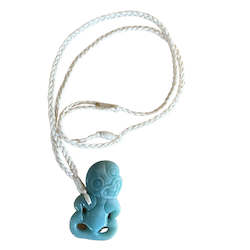 Womens Necklaces: Hei Tiki - amazonite on cream woven strand