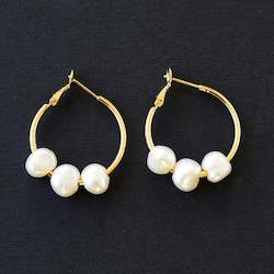 Three Pearl Hoop Earrings