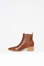 River Croco Leather Ankle Boot Tan