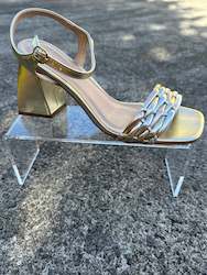 Internet only: Eli Block Heel Sandal Gold Metallic