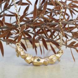 Boulder Necklace - 9ct Yellow Gold with Diamonds and Sapphire