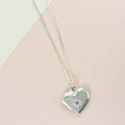 Heart Pendant - Silver with Pink Sapphire