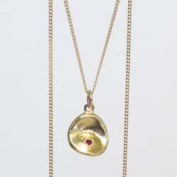 Water Drop Pendant - Yellow Gold with Ruby