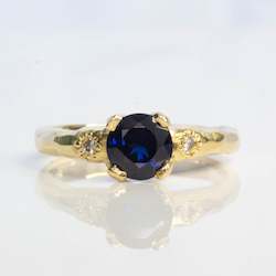 Jewellery manufacturing: Mira Ring - 18ct Yellow Gold with Blue Sapphire and Diamonds