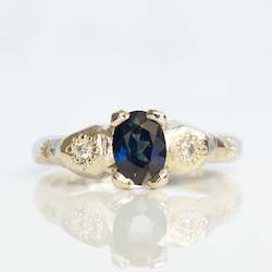 Jewellery manufacturing: Thalia Ring - 14ct White Gold with Blue-Green Sapphire and Diamonds