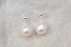 Freshwater Pearl Drop Earrings - White - Sterling Silver