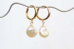 Jewellery manufacturing: Keshi Pearl Hoop Drop Earrings - White - 9ct Yellow Gold