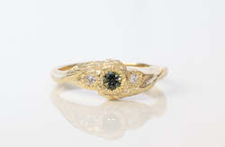 Jewellery manufacturing: Frondis Ring - 9ct Yellow Gold with Green Sapphire & Diamonds