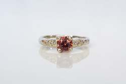 Jewellery manufacturing: Mira Ring - 9ct White Gold with Pink Octagonal Garnet and Diamonds