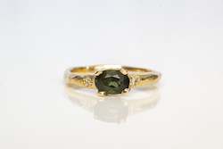 Jewellery manufacturing: Argus Ring - 9ct Yellow Gold with Green Oval Sapphire