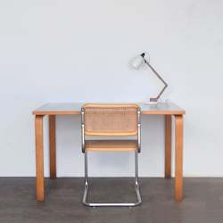 Birchwood And Grey Linoleum Desk / Table By Alvar Aalto For Artek