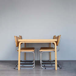 Tables: Birchwood And Red Linoleum Table By Alvar Aalto For Artek